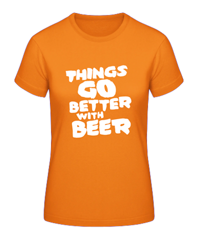 A orange shirt with the text: Things go better with beer