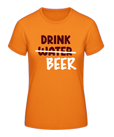 Orange shirt with the text: Drink Beer