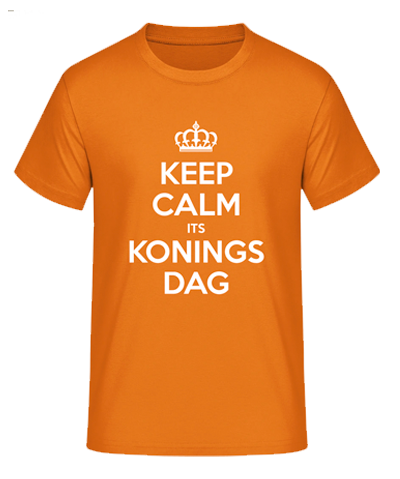A orange shirt containg the text Keep calm its konings dag