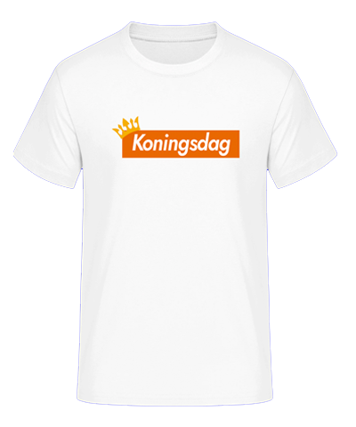 White T-Shirt with a centered image containg the text: Koningsdag