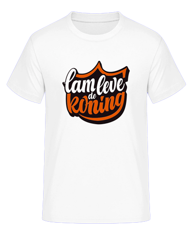 A white shirt containg the text: Lam leve de koning